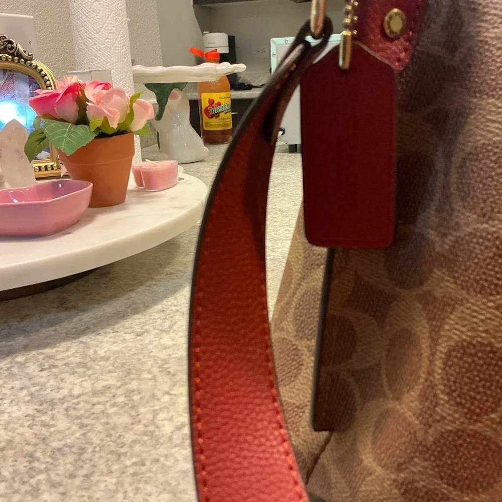 Coach Brown and Red Signature Shoulder Bag - Picture 5 of 10